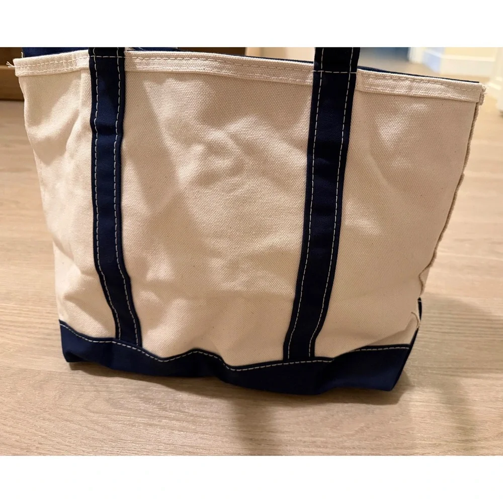 L.L.Bean Boat and Tote Canvas Cream Navy Zip Top Monogrammed Christina Preppy